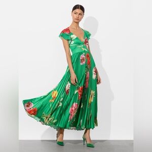 Alice + Olivia Halia Pleated Midi Dress Sz 12 EUC